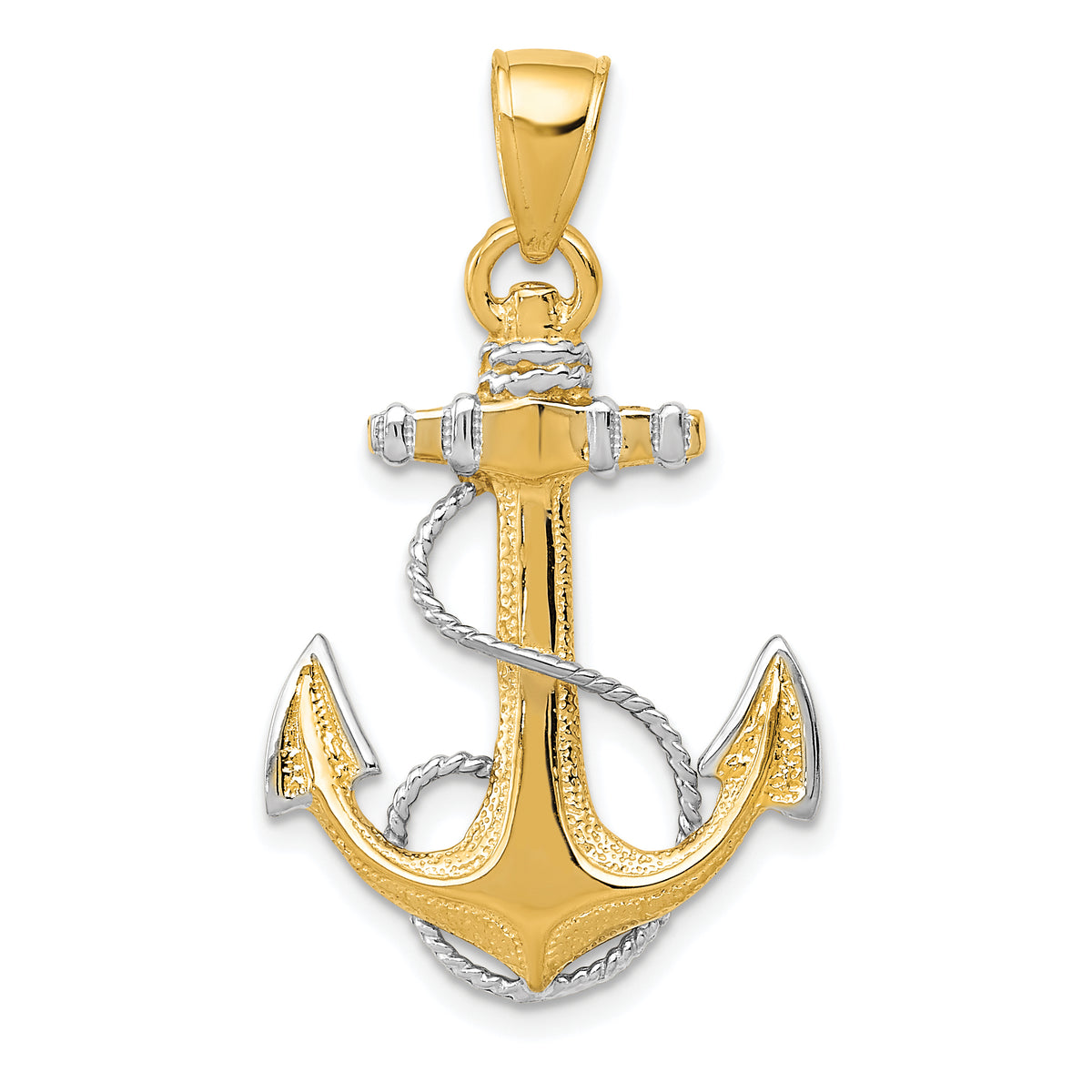 10k YG W/ Rhodium Anchor w/Rope Pendant