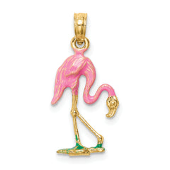 10K 3-D Enameled Pink Flamingo Pendant