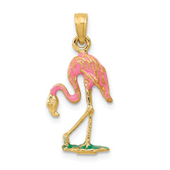 10K 3-D Enameled Pink Flamingo Pendant