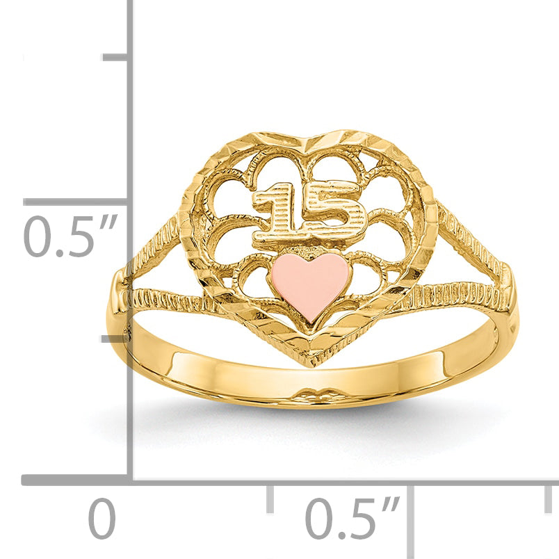 10K Two-tone Diamond Cut 15 Heart Ring