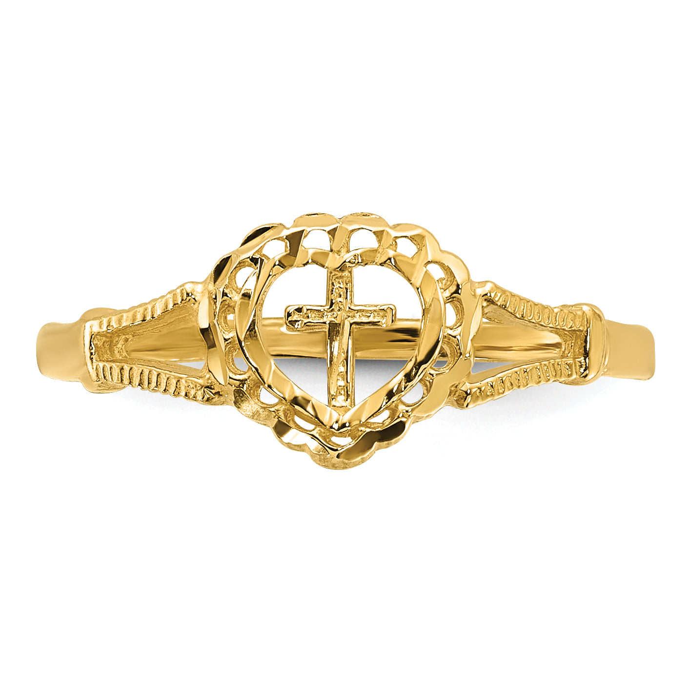 10K Diamond-Cut Childs Heart & Cross Ring