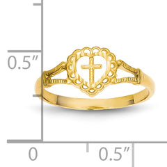 10K Diamond-Cut Childs Heart & Cross Ring