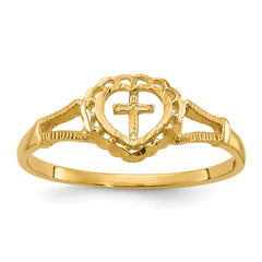 10K Diamond-Cut Childs Heart & Cross Ring