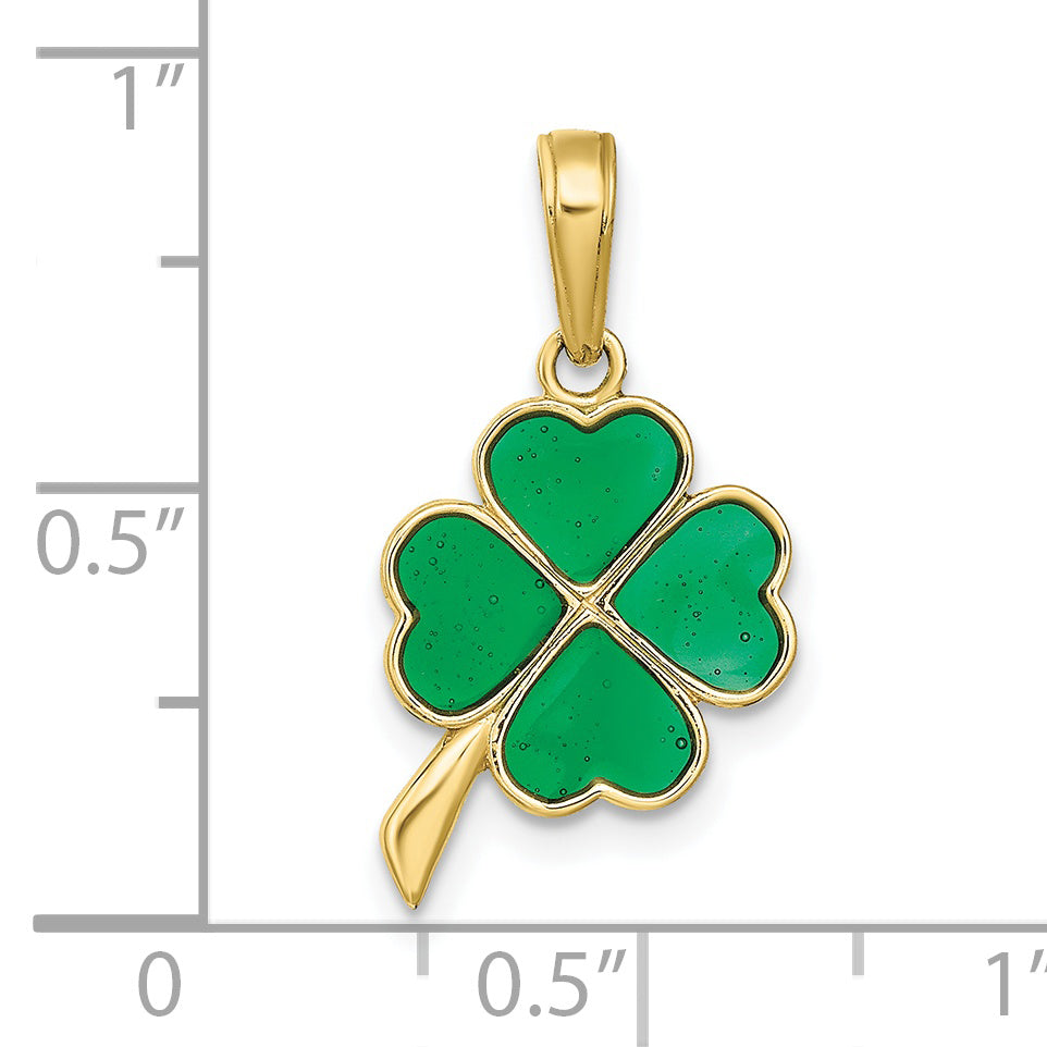 10K 4-Leaf Clover Enameled Pendant