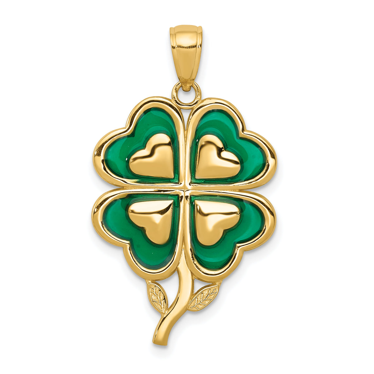 10K 4-Leaf Clover Pendant with Enameled Tips