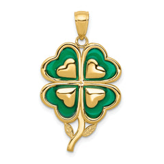 10K 4-Leaf Clover Pendant with Enameled Tips