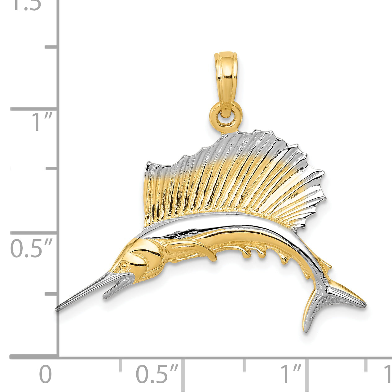 10K & Rhodium Sailfish Pendant