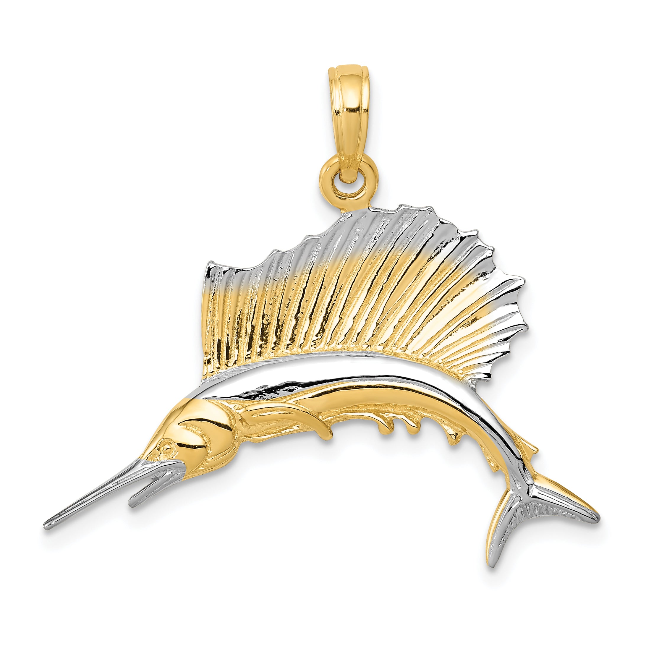 10K & Rhodium Sailfish Pendant