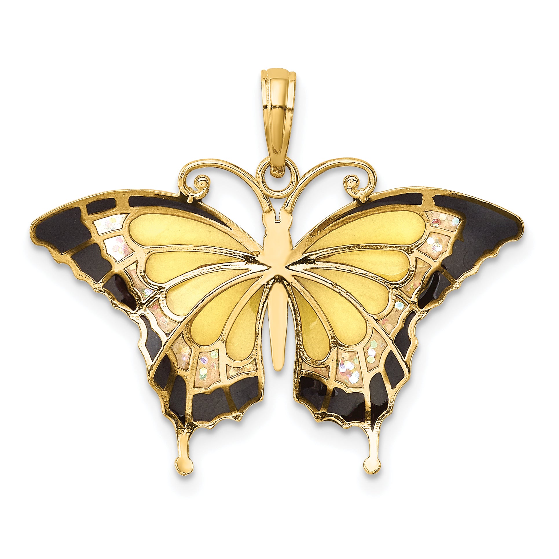 10K Yellow Enameled Butterfly Pendant