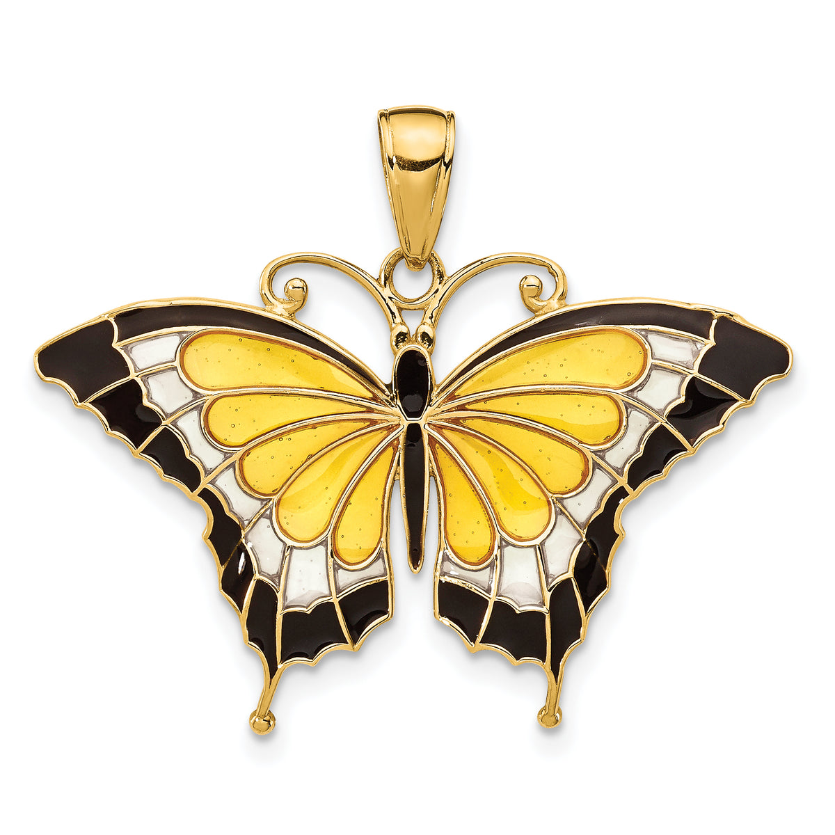 10K Yellow Enameled Butterfly Pendant