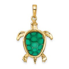 10K Green Enameled Sea Turtle Pendant