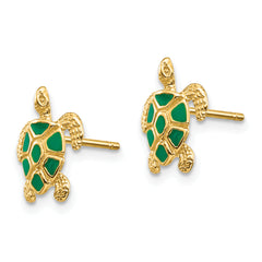 10K Green Enameled Sea Turtle Post Earrings