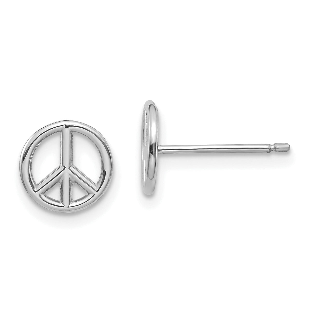 10K White Gold Polished Peace Symbol Post Earrings