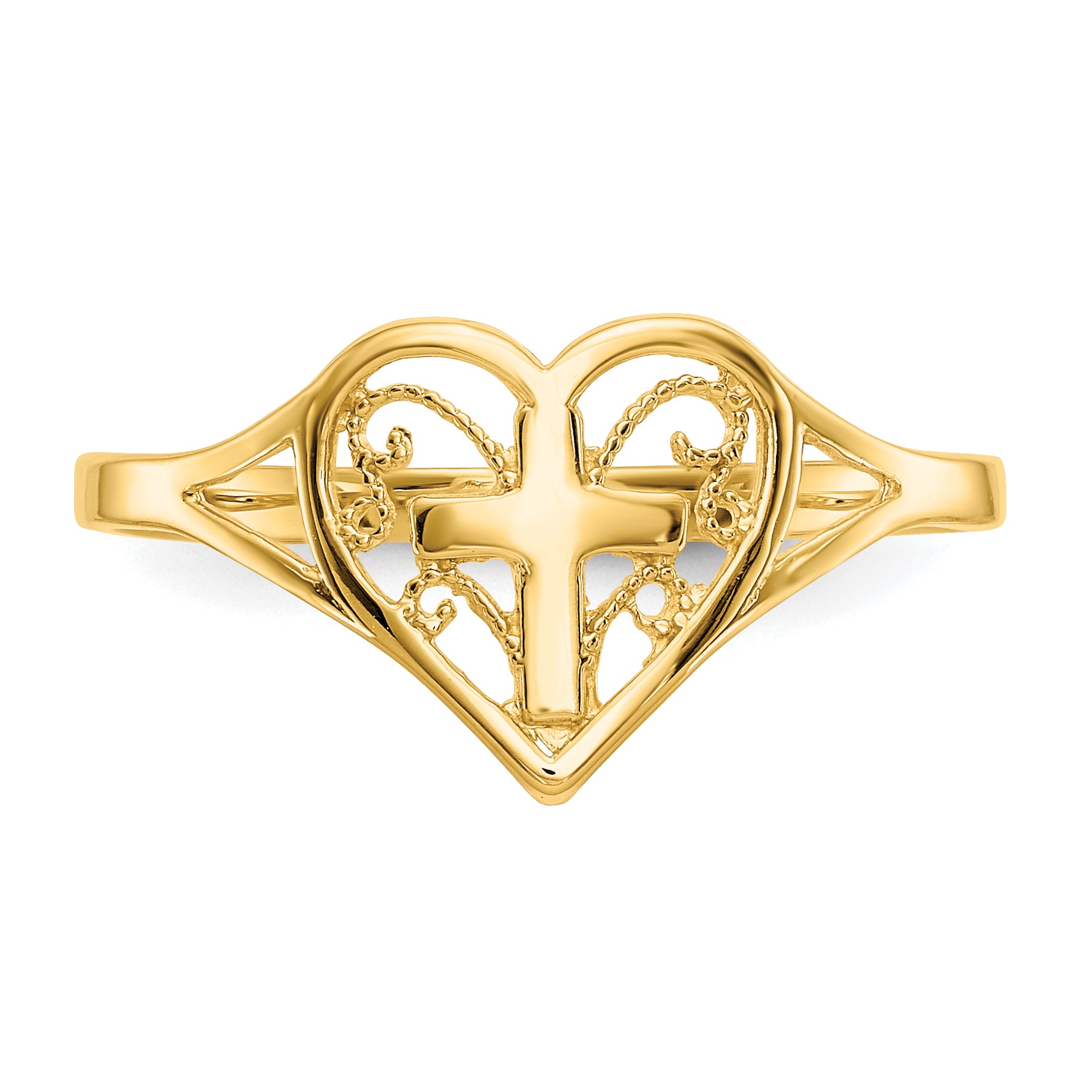 10k Polished Heart With Cross Ring