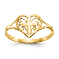 10k Polished Heart With Cross Ring