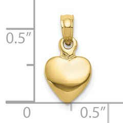 10K Polished Solid 3D Heart Pendant