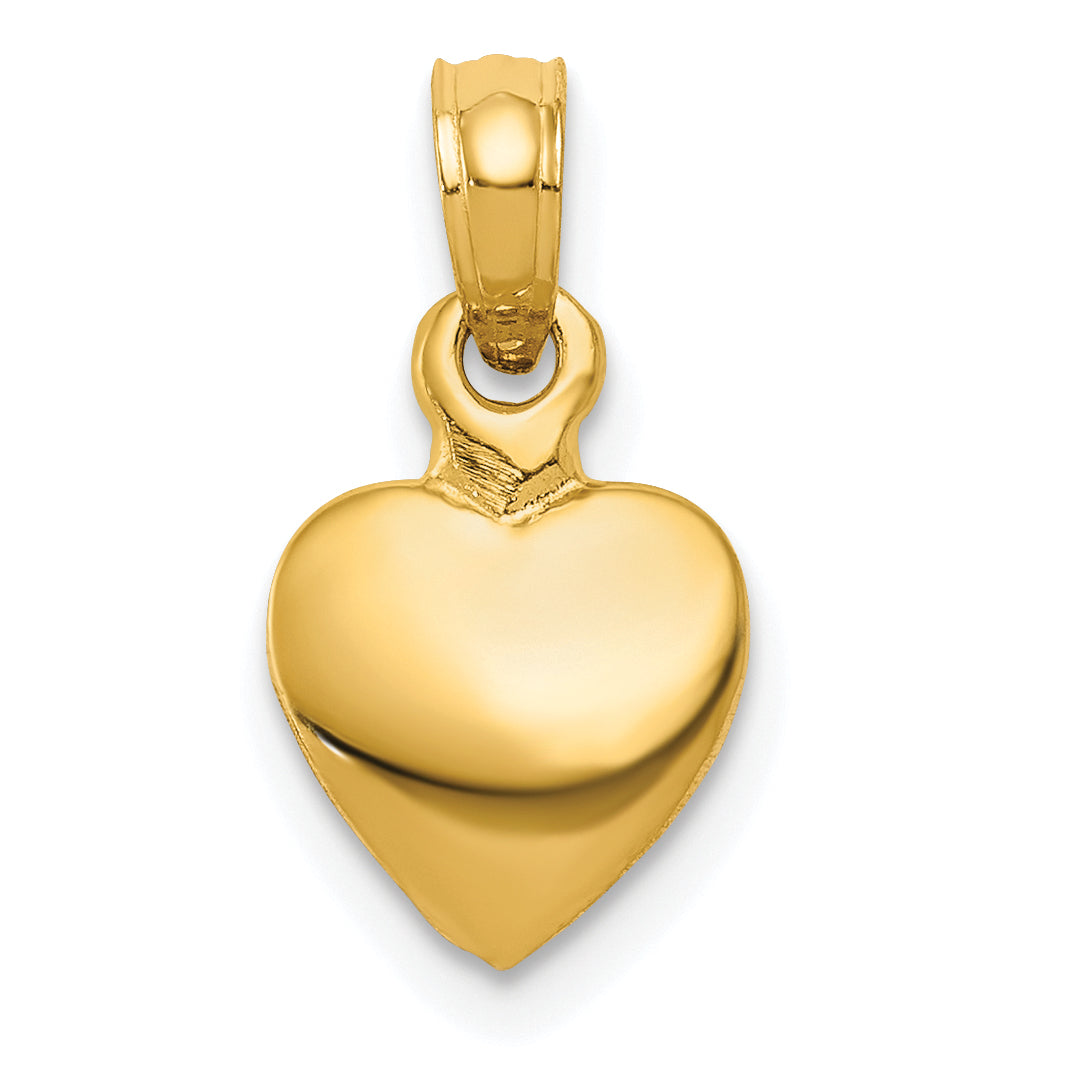 10K Polished Solid 3D Heart Pendant