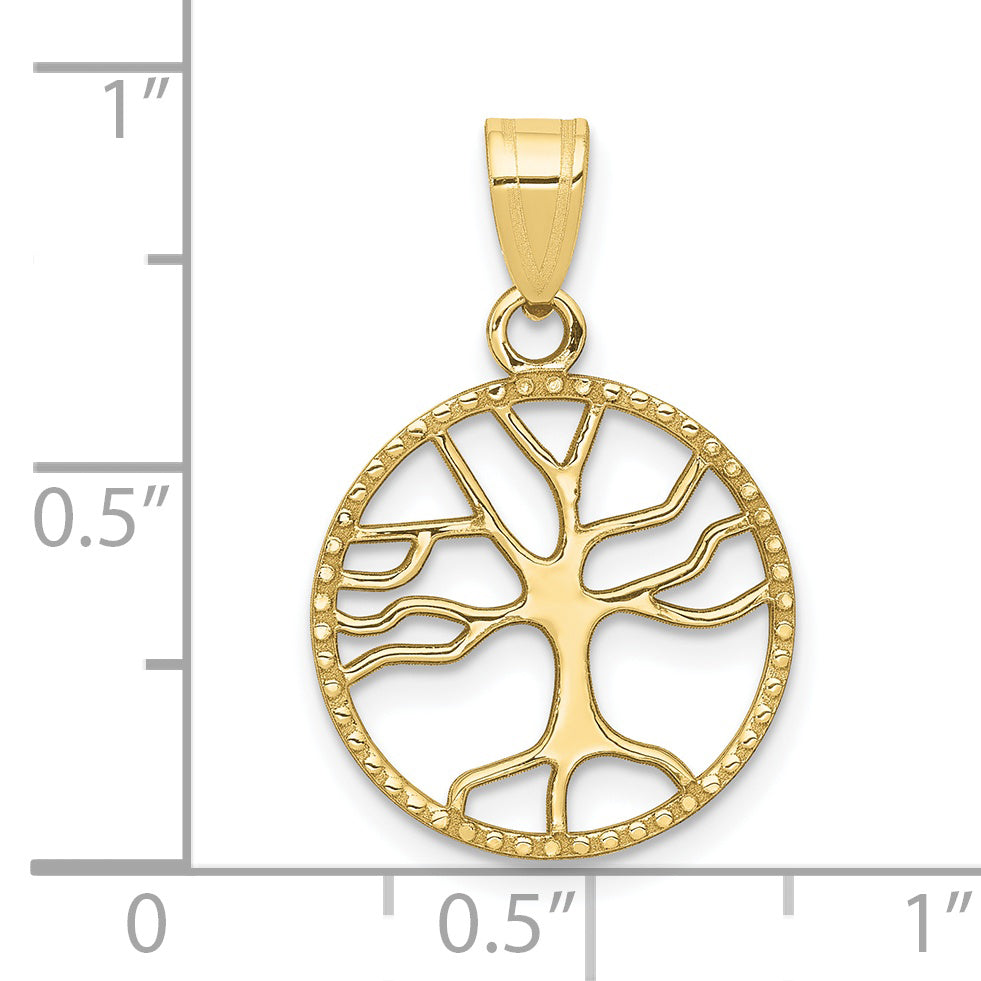 10K Gold Polished Small Tree of Life in Round Pendant