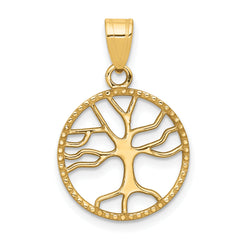 10K Gold Polished Small Tree of Life in Round Pendant