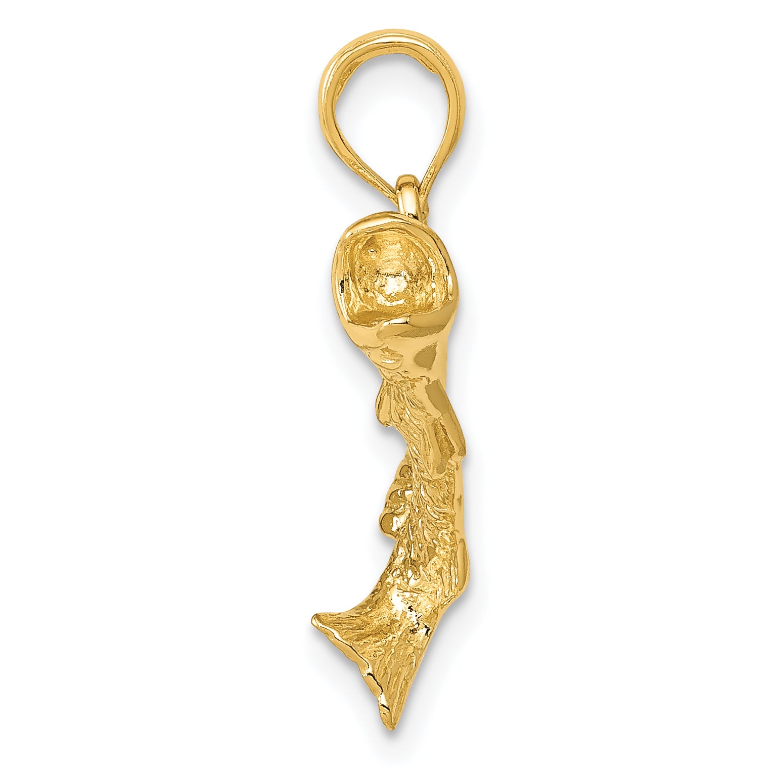 10K Gold Polished & Textured Bass Fish Pendant