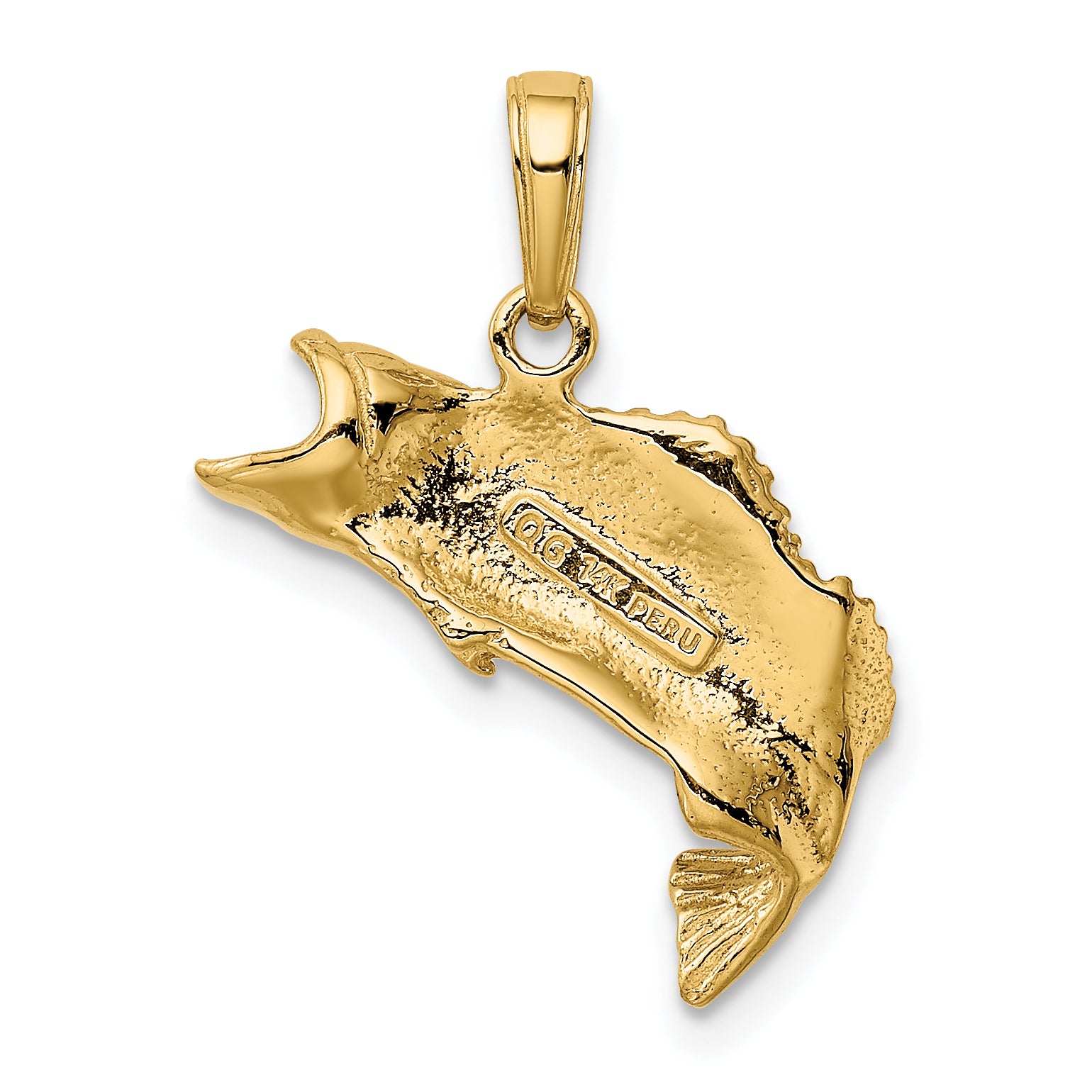 10K Gold Polished & Textured Bass Fish Pendant