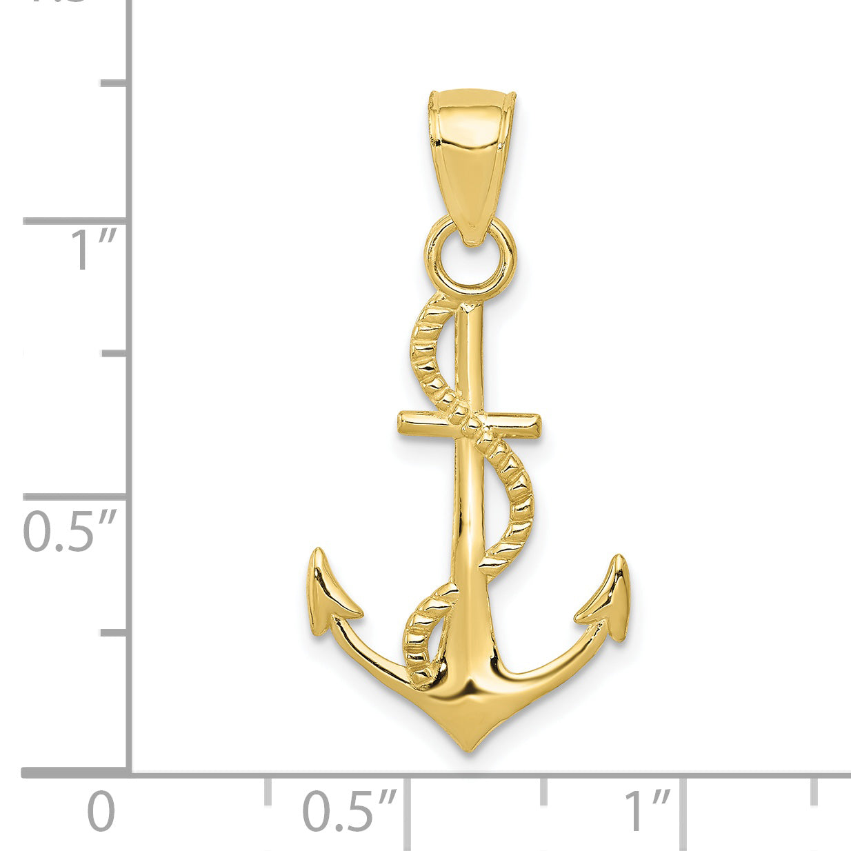 10K Gold Polished Anchor W/Rope Pendant