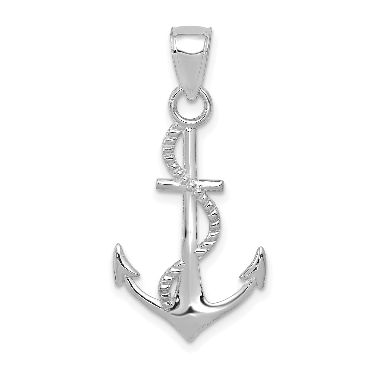 10K White Gold Gold Polished Anchor W/Rope Pendant