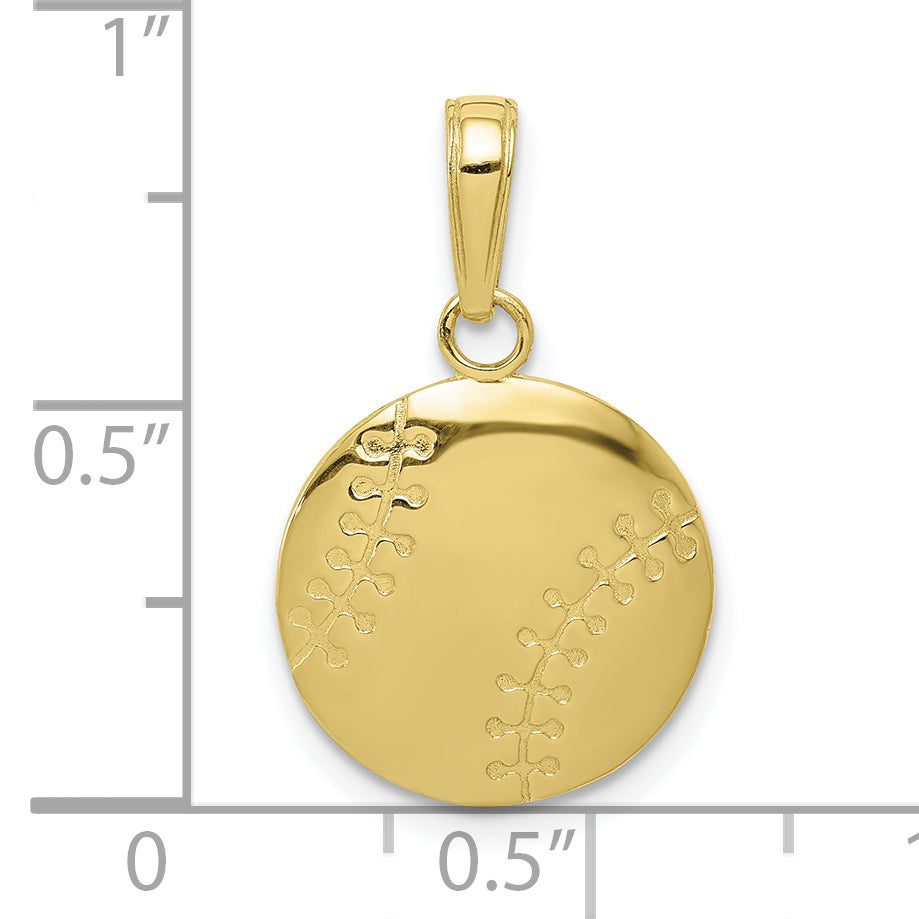 10K Gold Polished Baseball Closed Back Pendant