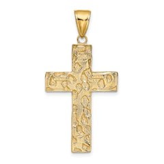 10K Gold Polished Textured Nugget Style Cross Pendant