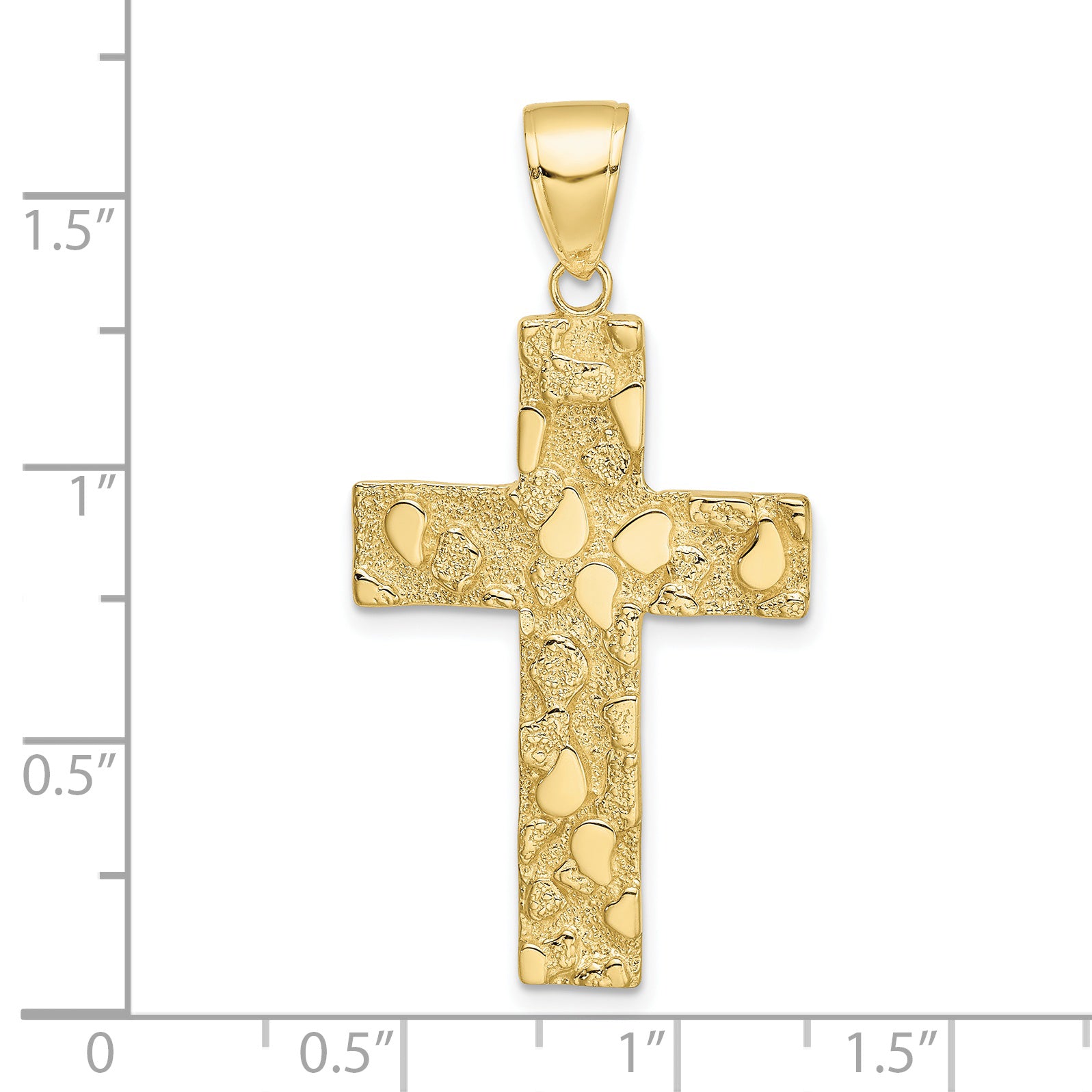 10K Gold Polished Textured Nugget Style Cross Pendant