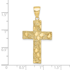 10K Gold Polished Textured Nugget Style Cross Pendant