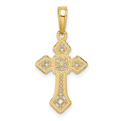 10K Gold Polished Cross W/Lace Center and Arrow Tips Pendant