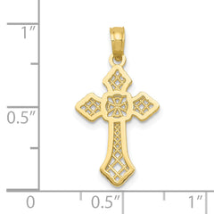 10K Gold Polished Cross W/Lace Center and Arrow Tips Pendant