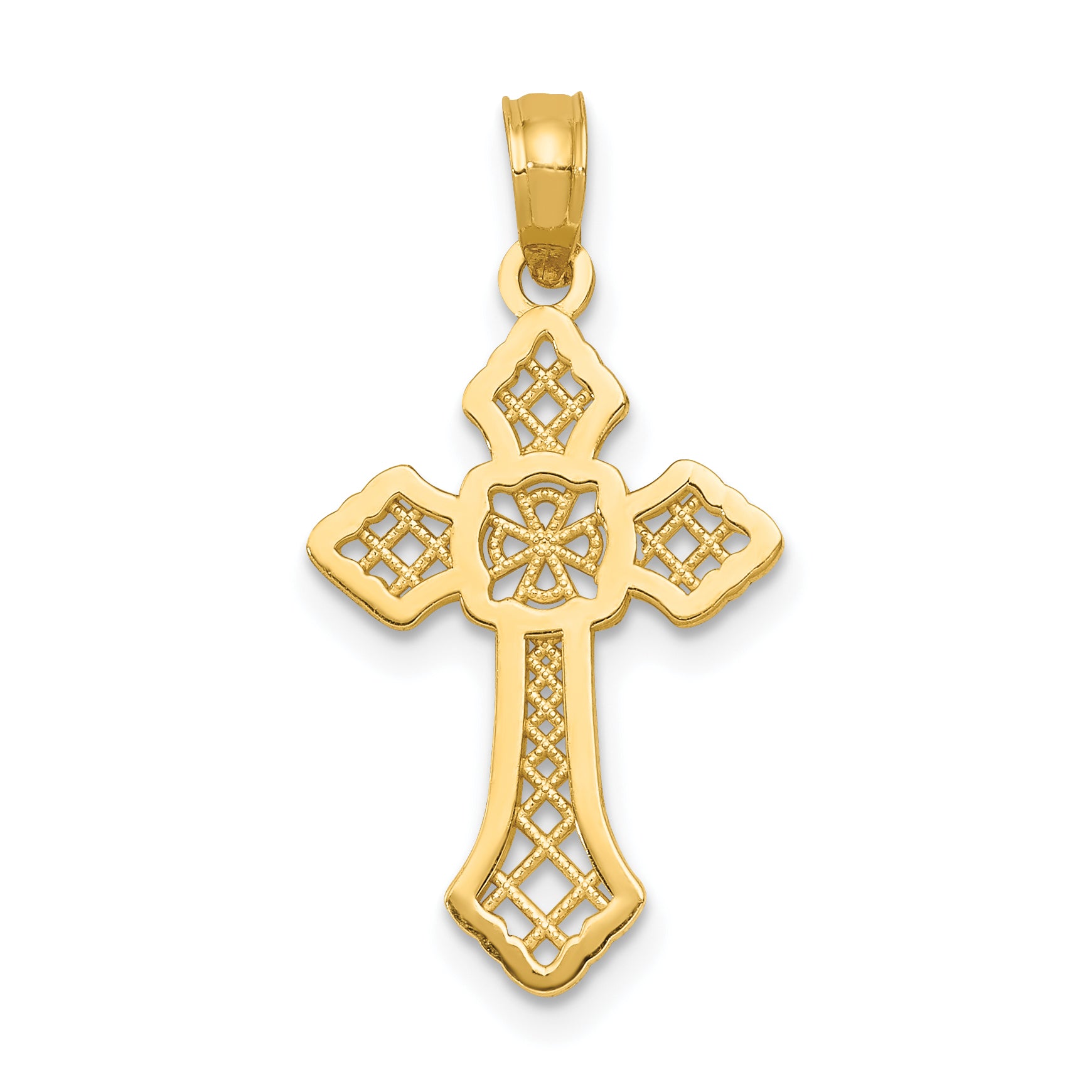 10K Gold Polished Cross W/Lace Center and Arrow Tips Pendant