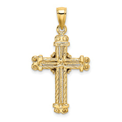 10K Gold Polished Textured Cross Pendant