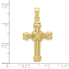 10K Gold Polished Textured Cross Pendant