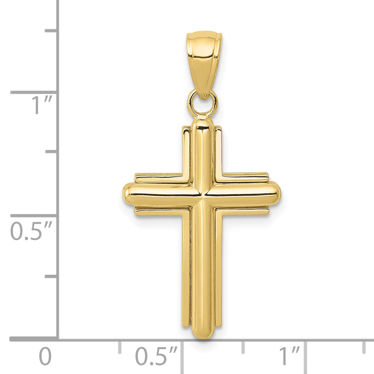 10K Gold Polished Beveled Stick Cross W/Frame Pendant