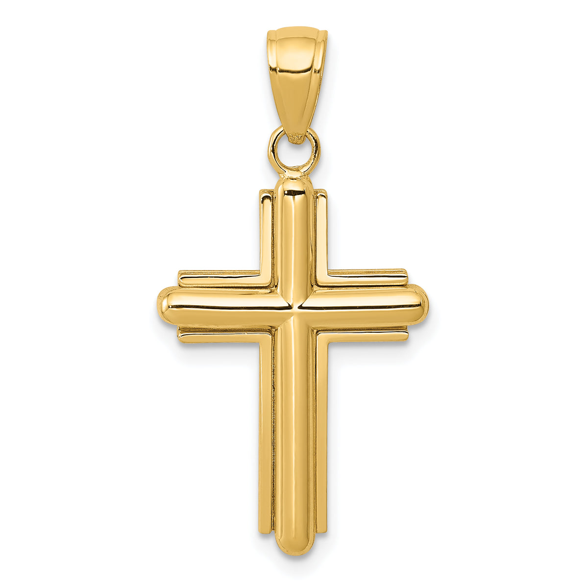 10K Gold Polished Beveled Stick Cross W/Frame Pendant