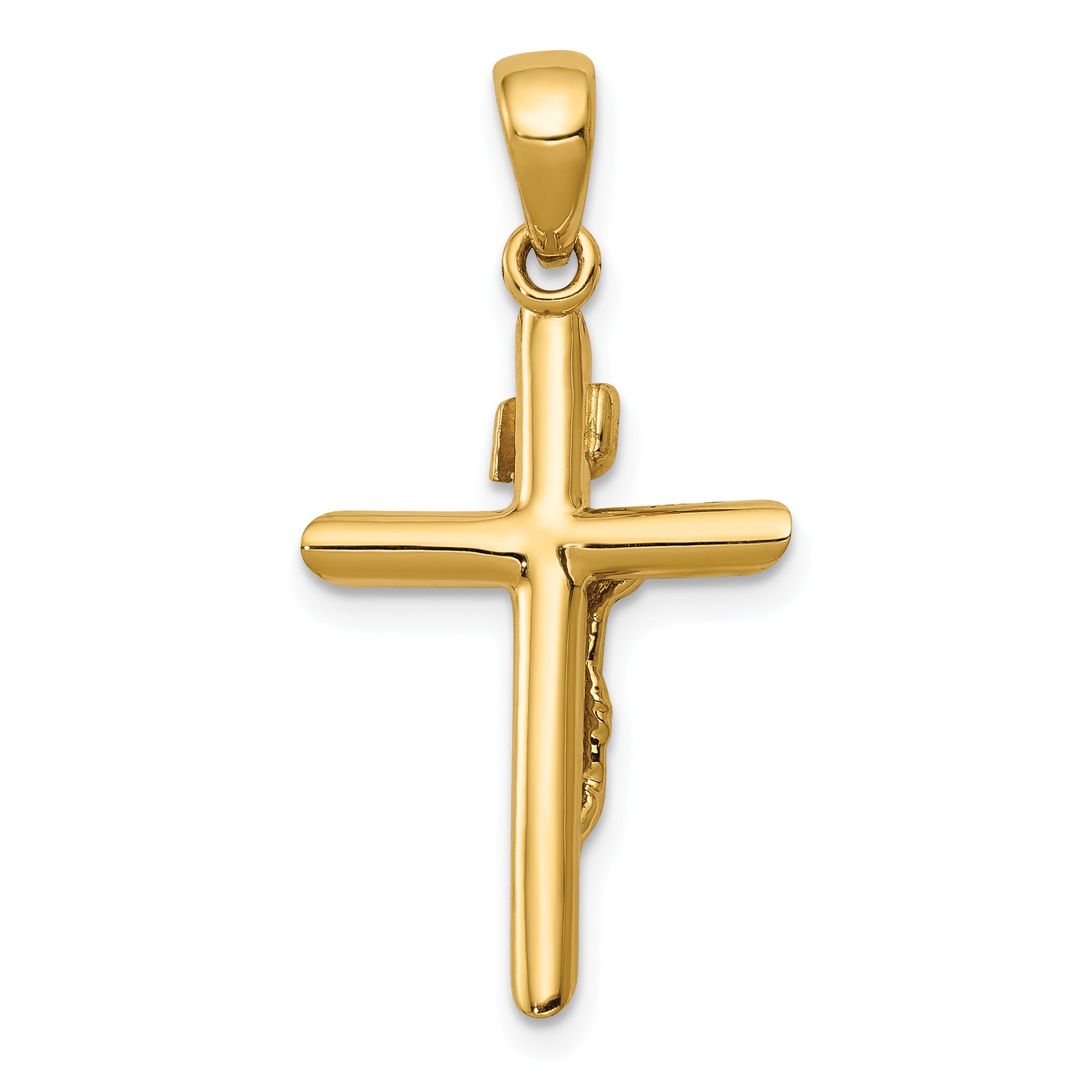 10K Gold Polished 2-D Crucifix with Jesus on Cross Pendant