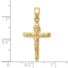 10K Gold Polished 2-D Crucifix with Jesus on Cross Pendant