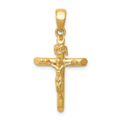 10K Gold Polished 2-D Crucifix with Jesus on Cross Pendant