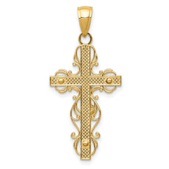 10K Gold Polished Crucifix w/lace Trim Pendant