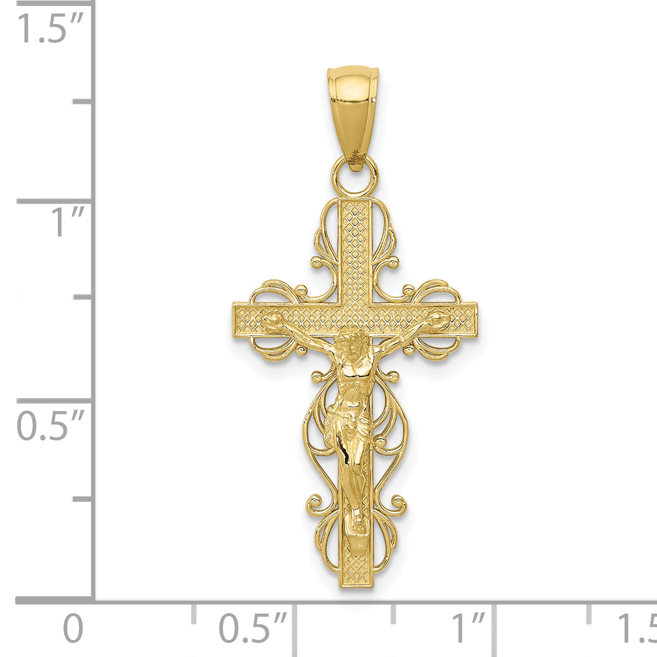 10K Gold Polished Crucifix w/lace Trim Pendant