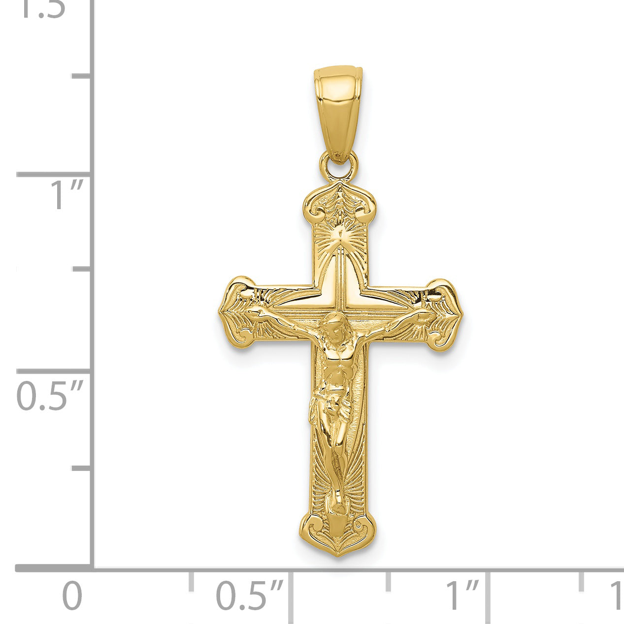 10K Gold Polished Textured Crucifix Pendant