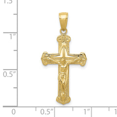 10K Gold Polished Textured Crucifix Pendant