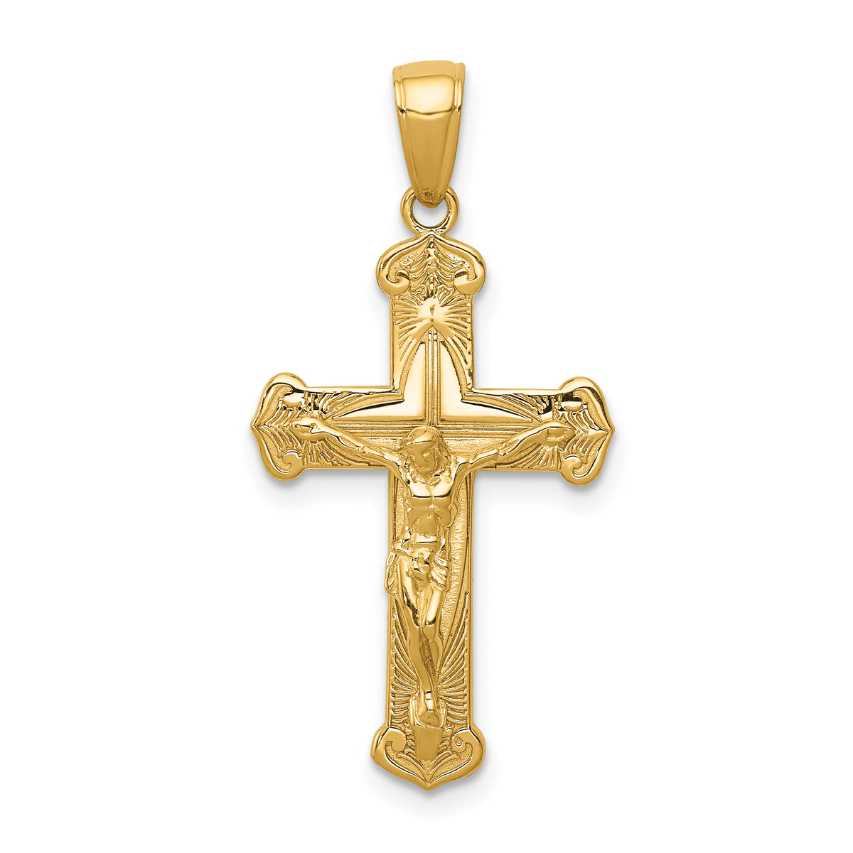 10K Gold Polished Textured Crucifix Pendant