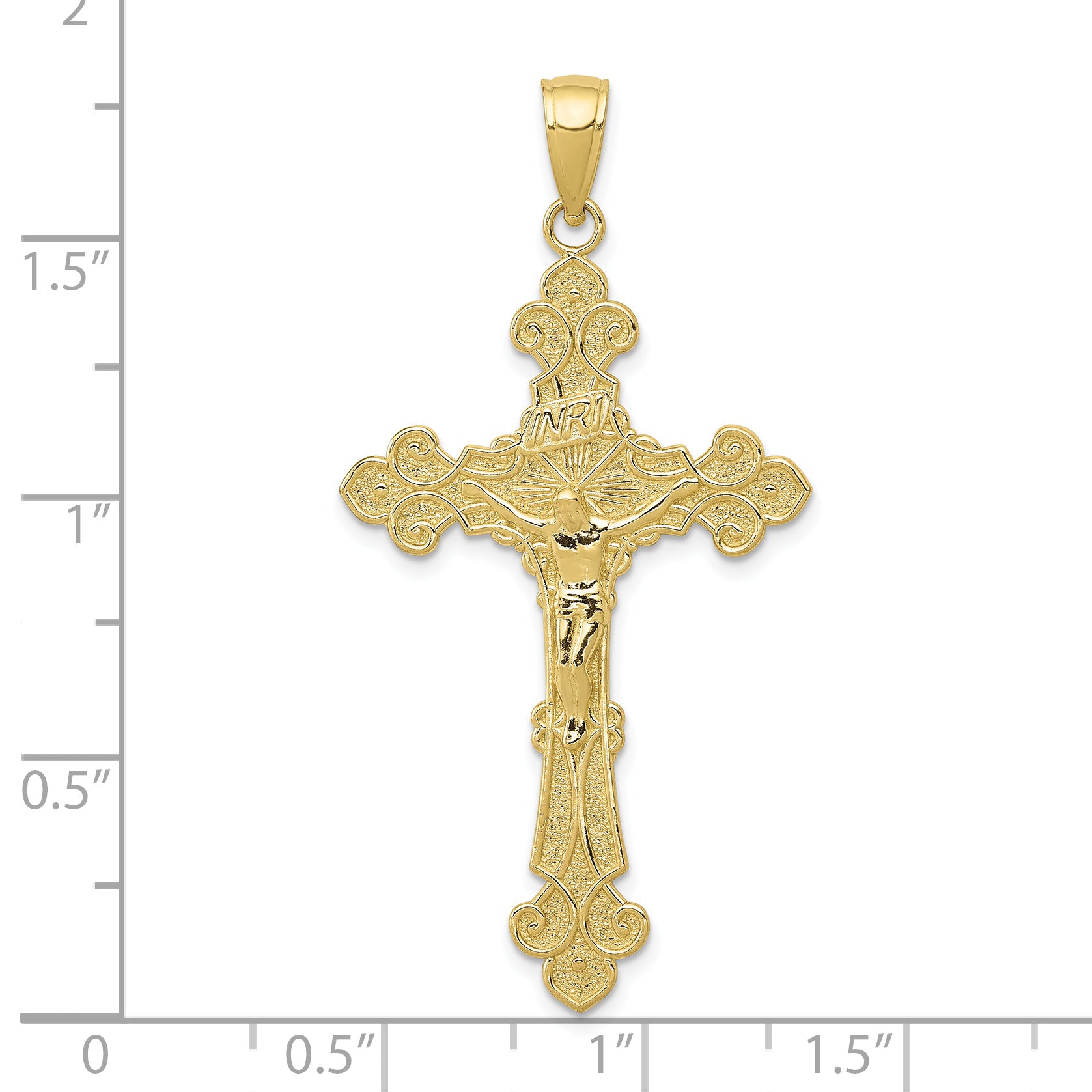 10K Polished Textured INRI Crucifix Fleur de Lis Pendant