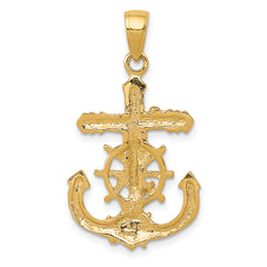 10K Polished & Textured 2-D Mariners Crucifix Rope/Wheel Pendant