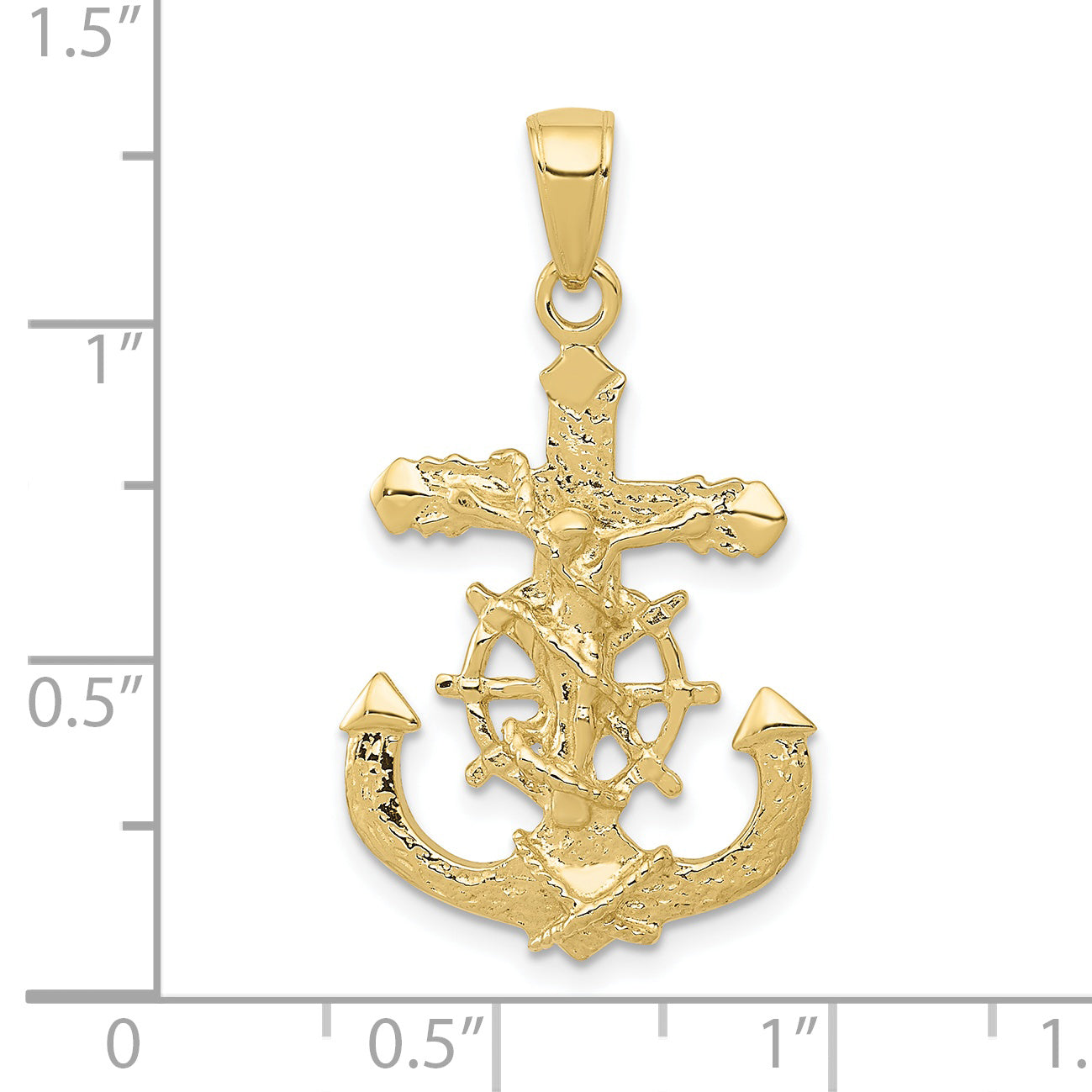 10K Polished & Textured 2-D Mariners Crucifix Rope/Wheel Pendant