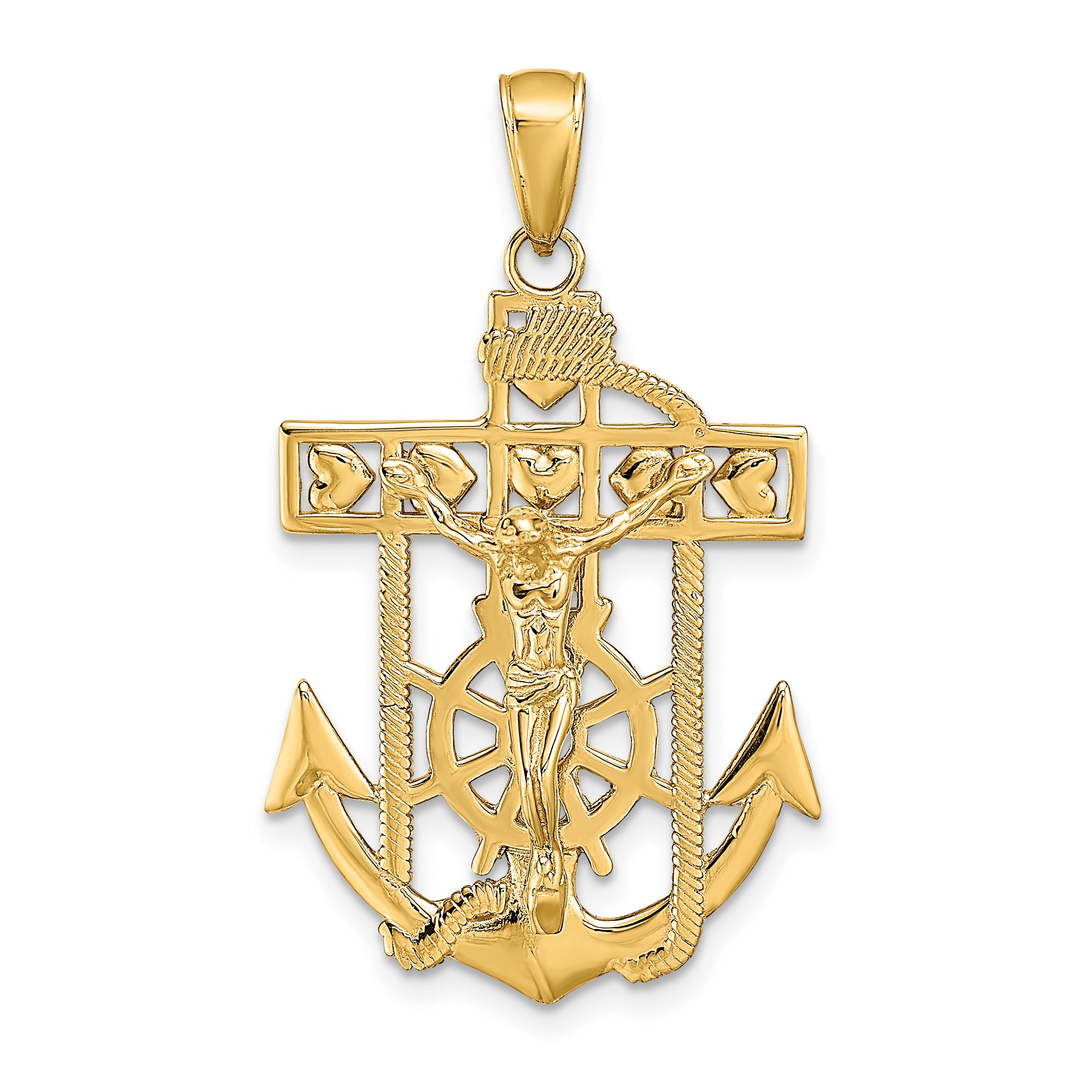 10K Polished Textured Mariners Crucifix Pendant